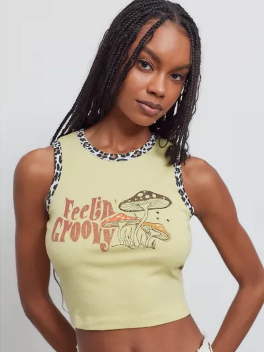 Urban Outfitters Yellow Graphic 'Feelin Groovy' Tank with Leopard Trim